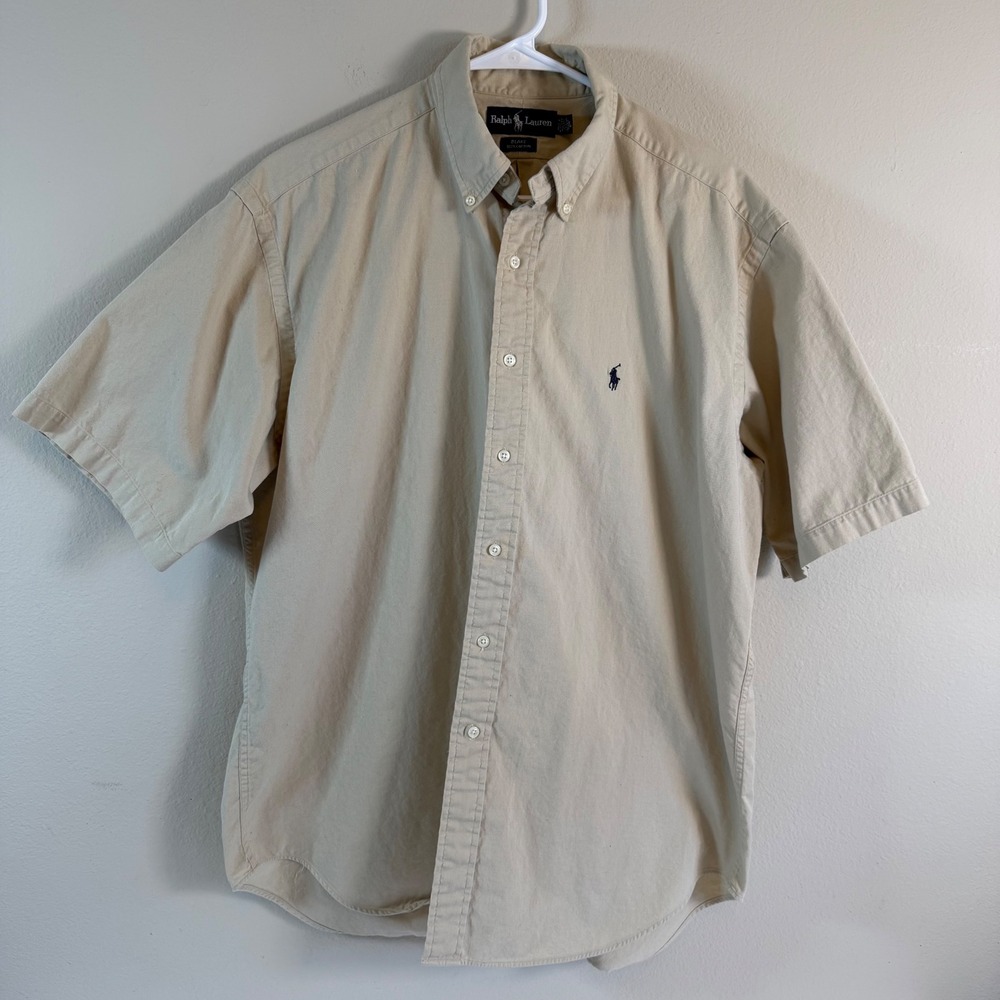 Ralph‎ Lauren Polo Blake Mens Large Khaki Short Sleeve Button Down Shirt Cotton